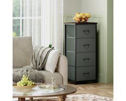 Commode met 4 Laden 30x42x93 cm – Smalle Stoffen Ladekast Opbergkast voor Slaapkamer, Woonkamer en Hal – Compacte Organizer met Metalen Frame en Houten Blad koolgrijis – Urbanhome