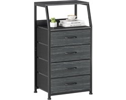commode met 4 laden, klein boekenrek, bijzettafel, donkerblauwe opbergkast met houten plank, stoffen nachtkastjes voor slaapkamer, woonkamer, gang, meubels, zwart