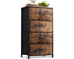 Commode met 4 Laden - Ladekasten – Kleine Stoffen Ladekast – Stabiel Stalen Frame & Houten Bovenblad – Retro Design – Voor Slaapkamer en Woonkamer