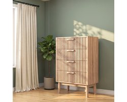 Commode met 4 Laden, Opbergmeubel, Eetkamermeubel, Houten Commode met Handgrepen, Ideaal Voor Hal, Slaapkamer en Woonkamer (Natuurlijke Houtkleur)