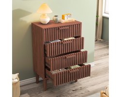Commode met 4 Laden, Opbergmeubel, Eetkamermeubel, Houten Commode met Handgrepen, Ideaal Voor Hal, Slaapkamer en Woonkamer (Walnoothoutkleur)