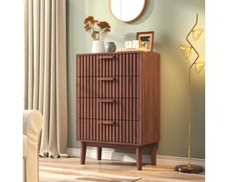 Commode met 4 lades, houten opbergmeubel, keukenkast, commode voor woonkamer, slaapkamer, gang, 60 x 34 x 91 cm, walnootkleur