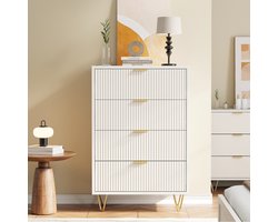 Commode met 4 lades - Opbergmeubel met gouden poten en gouden handgrepen - Moderne Ladekast - 60 x 34 x 91 cm - Wit