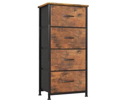 Commode met 4 stoffen laden - Grote opslagcapaciteit - Bruin - Massief hout