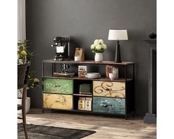 Commode met 4 stoffen lades, opbergkast, tv-meubel, in hoogte verstelbaar, ijzeren frame, voor slaapkamer en woonkamer, Multicolor, 137 x 30 x 78 cm