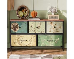 Commode met 5 Lade, Sideboard Lade kast Commode, Smalle Stoffcommode voor Woonkamer Slaapkamer Hal 100x30x55.2 cm