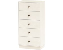 Commode met 5 laden, hoge smalle dressoir, opbergkast,47x29x95cm Crèmekleurig