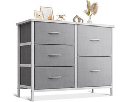 Commode met 5 Laden - Opbergkast voor Slaapkamer en Woonkamer - Compact Dressoir met Stoffen Laden - Moderne Ladekast voor Kleding, Speelgoed en Accessoires - Kastje, Opbergmeubel, Ladeblok