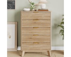 Commode met 5 lades, moderne houten ladekast voor slaapkamer, woonkamer en hal, 73x40x108cm (Natuurlijke houtkleur, 5 lades)