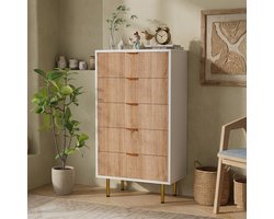 Commode met 5 lades, nachtkastjes voor de slaapkamer, nachtkastje 34x60x109,8 cm, bijzettafels voor de woonkamer met lades, houten opbergkast, commode voor woonkamer, hal, slaapkamer