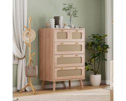 Commode met 5 lades, opbergmeubel van rotan, dressoir voor slaapkamer, woonkamer, kantoor, 60 x 34 x 91 cm