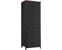 Commode met 5 stoffen schuifladen, dressoir met houten plaat, kast voor woonkamer kinderkamer hal, comodetekast, keukenkast, slaapkamerkast, rustiek bruin