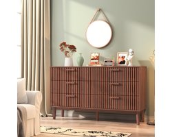 Commode met 6 laden, houten opbergmeubel, keukenkast, commode voor woonkamer, slaapkamer, gang, 100 x 34 x 73 cm, walnootkleur