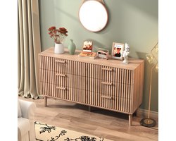 Commode met 6 lades, moderne houten ladekast voor slaapkamer, woonkamer en hal, 100x34x73cm (beige, 6 lades)
