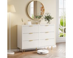 Commode met 6 lades, opbergmeubel, moderne stijl, dressoir voor slaapkamer, woonkamer, kantoor, 100 x 34 x 73 cm, wit