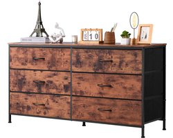 Commode met 6 Lades, Tv-Standaard met Opbergruimte, Kastlades met Robuust Stalen Frame, Stoffen Opbergtoren voor Slaapkamer, Gang En Kast, Rustieke Look In Bruin