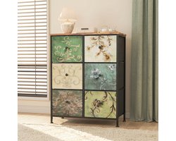 Commode met 6 Lades voor de Slaapkamer, Dressoir, Kast in Industriële Stijl, Houten Blad, Metalen Frame, Stoffen Lades, voor Woonkamer, Kinderkamer, Hal, Rustiek