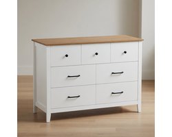 Commode met 7 Laden – Moderne Ladekast met Houten Bovenblad in Eiken Look – Opbergkast voor Slaapkamer, Woonkamer, Hal en Kantoor (106x40x81 cm) – Mobili Bella