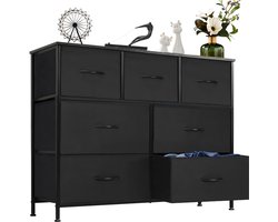 Commode met 7 stoffen lades, ladekast, opbergkast met houten bovenkant, dressoir, meubel voor slaapkamer, woonkamer, hal, kinderkamer, 100 x 30 x 77 cm (LxBxH).-Zwart