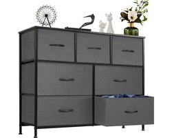 Commode met 7 stoffen lades, ladekast, opbergkast met houten bovenkant, dressoir, meubel voor slaapkamer, woonkamer, hal, kinderkamer, 100 x 30 x 77 cm (LxBxH).-Grijs