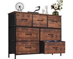 Commode met 7 stoffen lades, ladekast, opbergkast met houten bovenkant, dressoir, meubel voor slaapkamer, woonkamer, hal, kinderkamer, 100 x 30 x 77 cm (LxBxH).-Roest