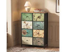 Commode met 8 Laden voor de Slaapkamer, Dressoir, Kast in Industriële Stijl, Houten Blad, Metalen Frame, Stoffen Laden, voor de Woonkamer, Kinderkamer, Hal, Rustieke Stijl