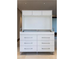 Commode met 9 stoffen laden – Ladekast met metalen frame en houten blad – Slaapkamer & woonkamer opbergkast / organizer – Ruimtebesparend dressoir – Wit – Mobili Bella