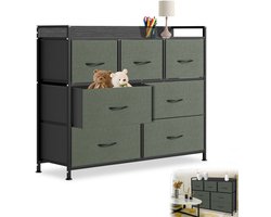 Commode met laden, sideboard, 7 stoffen laden met handgrepen, comodenkast, ladekast, stoffen commode, ladekast, metalen frame voor slaapkamer, woonkamer, hal, kantoor, gemêleerd grijs