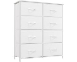 Commode met laden van stof, comodetekast, commode voor slaapkamer, woonkamer, hal, ladekast, opbergkast, stoffen commode, 8 stoffen laden, wit