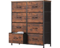 Commode met stoffen laden, sideboard met 8 stoffen laden, ladekast, organisatiemeubel voor keuken, kantoor, hal, tv-kast met laden, rustiek bruin, HMTM-SC-8D-BR
