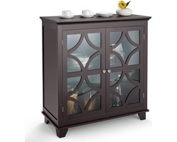 Commode met verstelbare plank, houten sideboard met glazen deur, opbergkast voor woonkamer, keuken, entree, 91,5 x 39,5 x 96,5 cm (bruin)