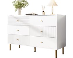 Commode - Modern - Zes Lades - Wit - Zinklegering Handgrepen en Stalen Poten - 120 x 40 x 78 cm - MDF
