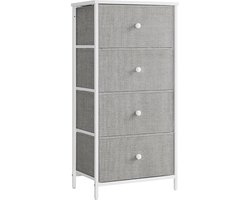 Commode opbergkast met 4 stoffen laden metalen frame hoog en smal Lichtgrijs-wit