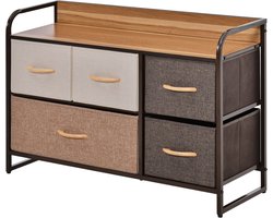 Commode opbergmeubel 5 stoffen laden 87,5 x 29 x 58 cm bruin en beige