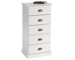 Commode PARIS met 5 lades en schelpvormige handgrepen in wit