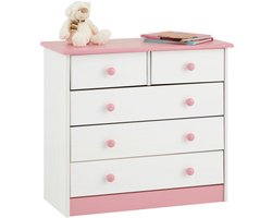 Commode RONDO met 5 lades in wit/roze