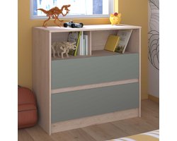 Commode Shelby 84cm met twee lades - eik/celadongroen