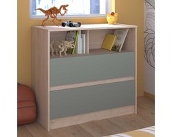 Commode Shelby 84cm met twee lades - eik/celadongroen - Parisot - Kinder ladekast - Bruin; Groen - Spaanplaat
