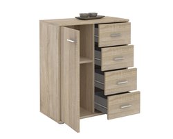 Commode TIRANO met 1 deur en 4 lades - Sonoma-eik