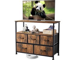 Commode TV-meubel entertainment center met 5 stoffen lades, mediatafel voor TV met open opbergruimte, opbergrek voor woonkamer, hal en entree, 100 x 30 x 80 cm (LBH).-Roest