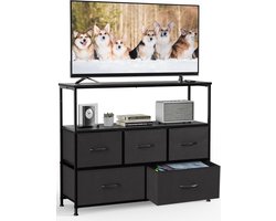 Commode / TV-meubel met 5 Stoffen Laden – 115 × 30 × 80 cm – Dressoir voor Slaapkamer & Woonkamer – MDF Frame – Verstelbare Poten – Modern Zwart, HMTM-SC-5D-BK