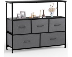 Commode / TV-meubel met 5 Stoffen Laden – 115 × 30 × 80 cm – Dressoir voor Slaapkamer & Woonkamer – MDF Frame – Verstelbare Poten – Modern Grijs, HMTM-SC-5D-GR