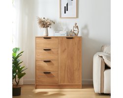 Commode Varkaus ladekast mdf met 4 lades 1 deur 90x80x40 cm eikenkleurig [en.casa]