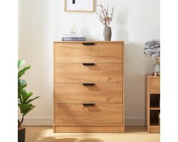 Commode Varkaus ladekast mdf met 4 lades 90x70x40 cm eikenkleurig [en.casa]