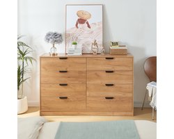 Commode Varkaus ladekast mdf met 8 lades 90x140x40 cm eikenkleurig [en.casa]
