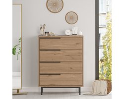 Commode Vesanto ladekast 95x75x44,5 cm eikenkleurig en zwart [en.casa]