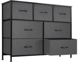 Commode voor slaapkamer met 7 stoffen laden, hoge commode organizer voor kleding, kast kinderkamer, opbergtoren met kast, metalen frame, houten plaat, lichte kinderkamermeubels HMTM-SC-7D-GR