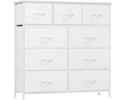 Commode wit met 9 stoffen schuifladen, dressoir met houten plaat, kast voor woonkamer kinderkamer hal, comodetekast, keukenkast, slaapkamerkast