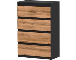 COMMODE ZWARTE EIKEN WOTAN 60CM RUIME TV-KAST 4 LADEN LOFT