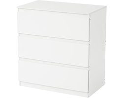 Commodekast 70 cm Breed – Witte Ladekast met 3 Lades, Voor Slaapkamer, Woonkamer, Kantoor of Hal (70 x 40 x 75 cm)